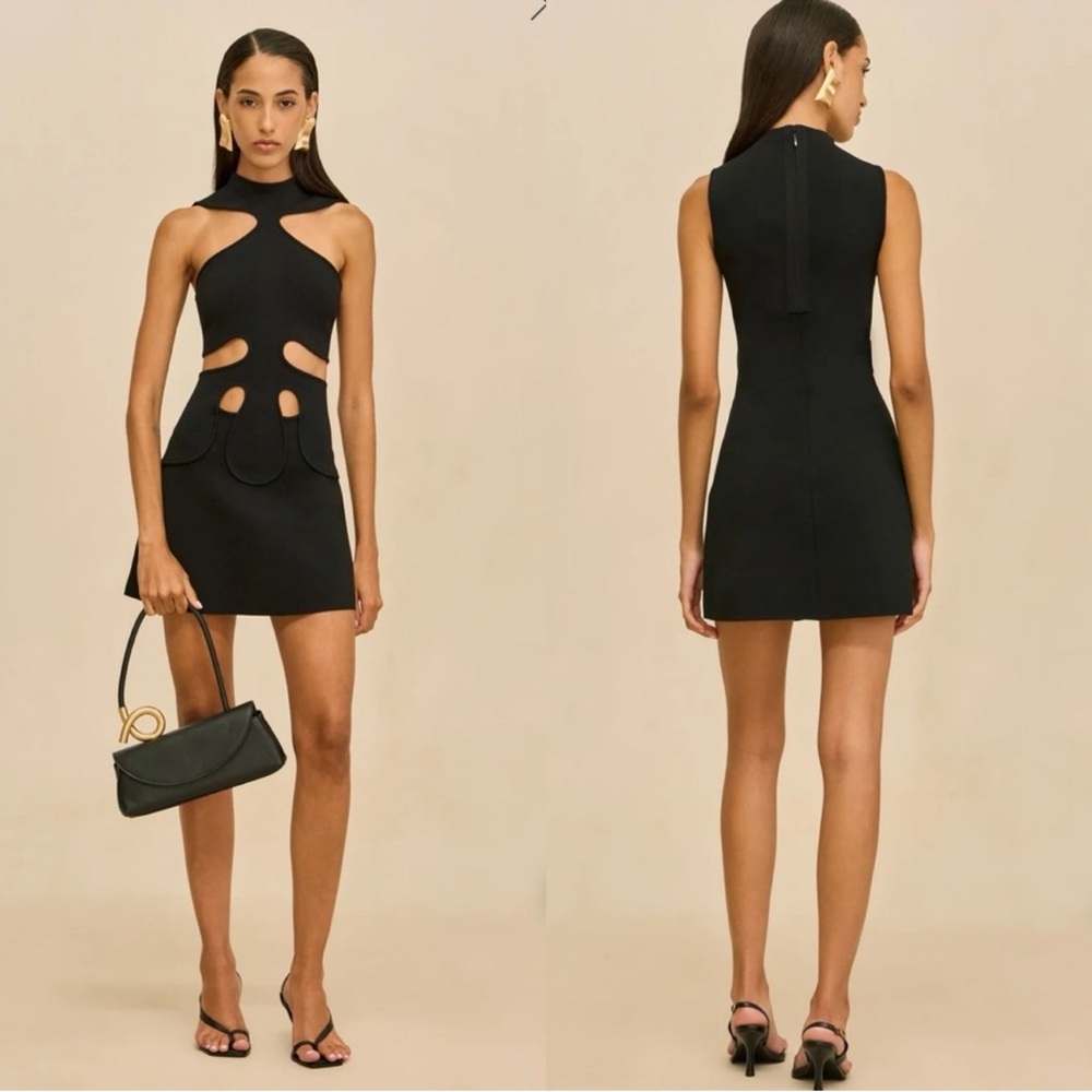 Cult Gaia Black Cutout Mini Dress with Sculpted Waist Detail